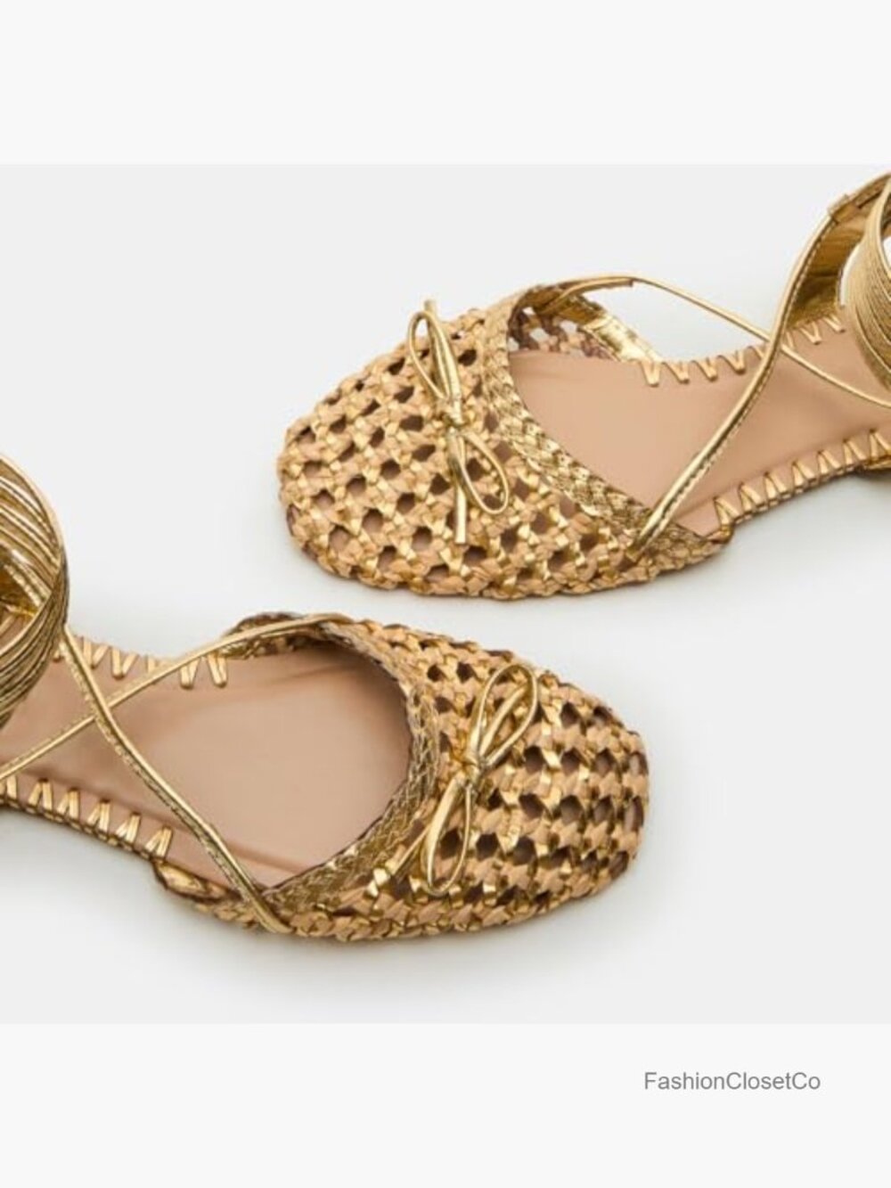 Raffia Lace Up Ballet Flats for Women Summer - Picture 3 of 4